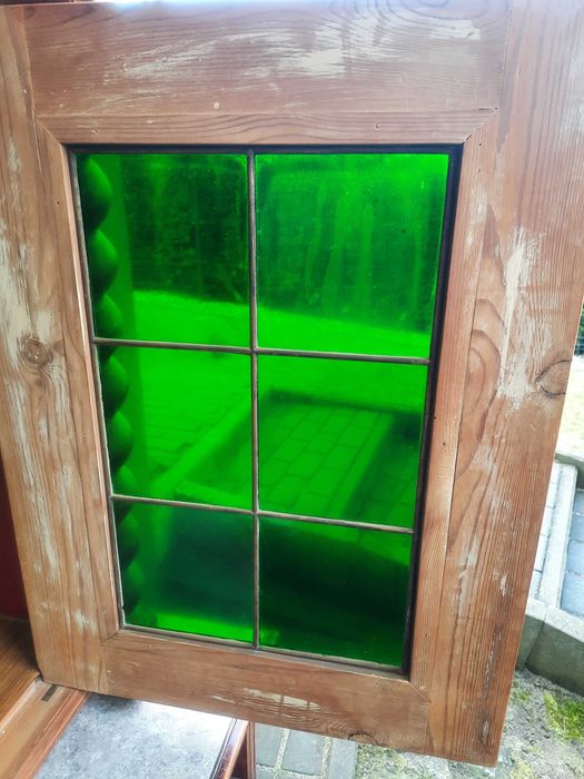 Stara szafka wisząca apteczka zielone gięte szkło D032