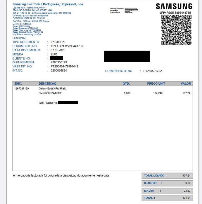 Samsung Galaxy Buds3 Pro Preto - ORIGINAIS + GARANTIA