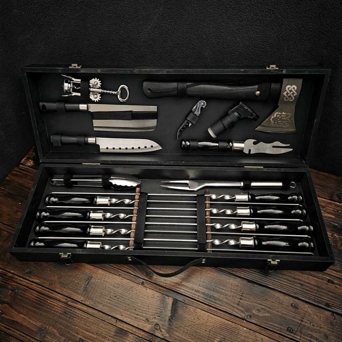 Набор шампуров подарочный  в деревянном кейсе набір шампурів