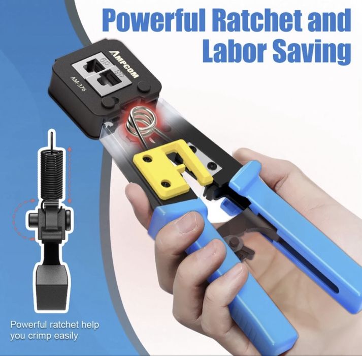 Alicate de Cravar Rede AMPCOM - Multifunções RJ45/RJ11