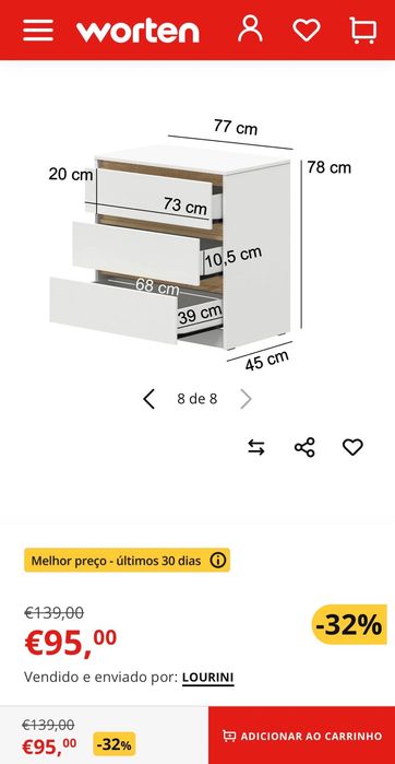Venda de Cómoda três gavetas