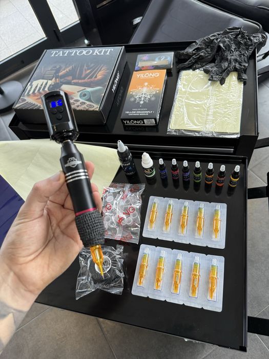 Kit Tattoo c/ Pele Treino e Instruções Completo pra fazer tatuagens / Sem fios Pen