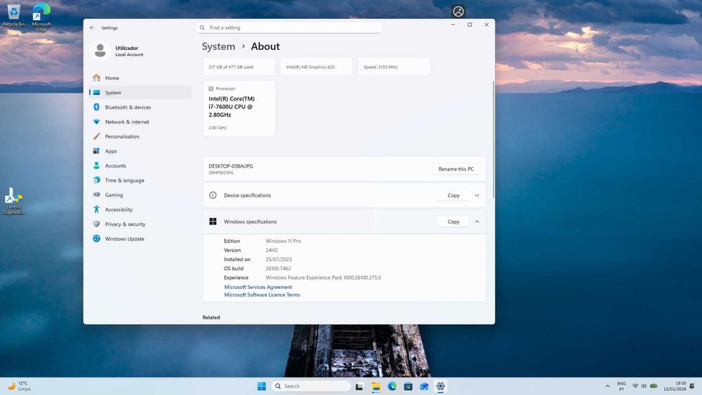 Portátil Lenovo T470s i7-7600U 16GB RAM 500GB SSD