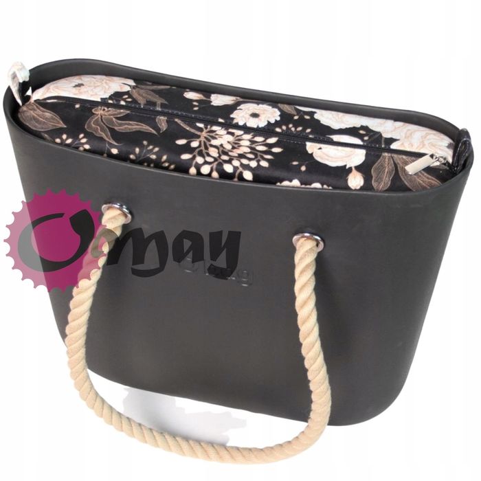 organizer OBAG STANDARD welur czarny kwiaty beżowe 2 kieszenie OMAY