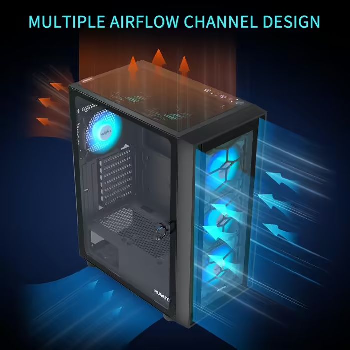 Корпус ігрового  ПК MUSETEX G07 ATX з 6 вентиляторами ARGB, USB 3.0, ч
