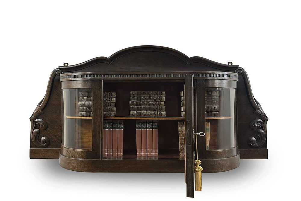 WISZĄCA BIBLIOTEKA podręczna WITRYNA rzeźbiona antyk łukowate SZYBY