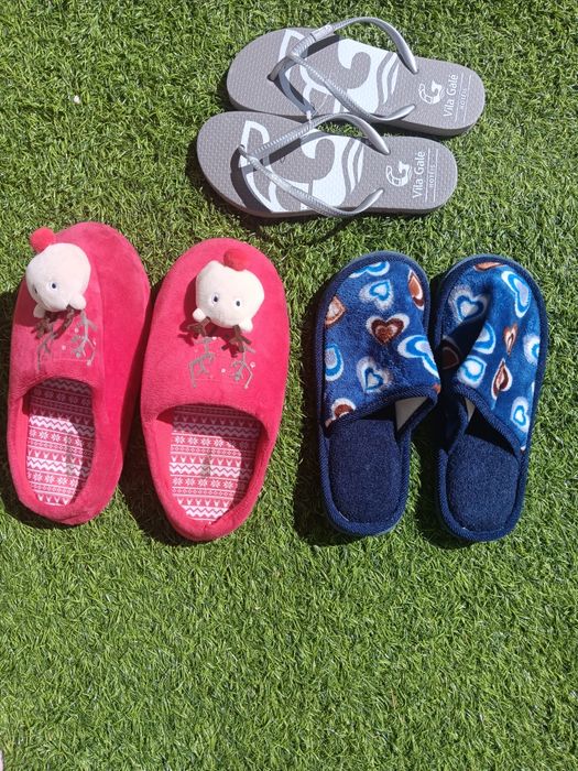 TUDO: 1€  3 pares de Chinelos / Pantufas, N. 37/38, tudo NOVO