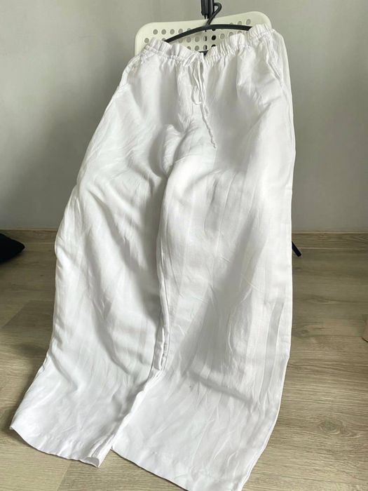 H&m шикарні лляні брюки штани палацо льняные широкие брюки штаны белые