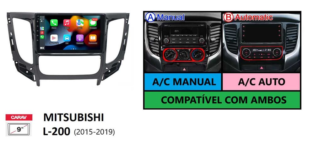 Rádio 2DIN 9" • Mitsubishi L200 • (2015 a 2023) • Android [4+64GB]