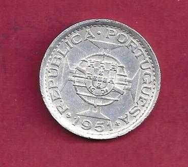 SÃO TOMÉ E Pincipe  EX-colonia  10$ Escudos  1951 PRATA