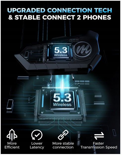 Interkom Intercom Bluetooth Motocyklawy Moman H4 Plus Ipx6 1000mAh 5.3