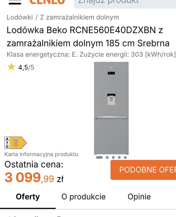 Lodówka BEKO 70cm, dyspenser do wody.