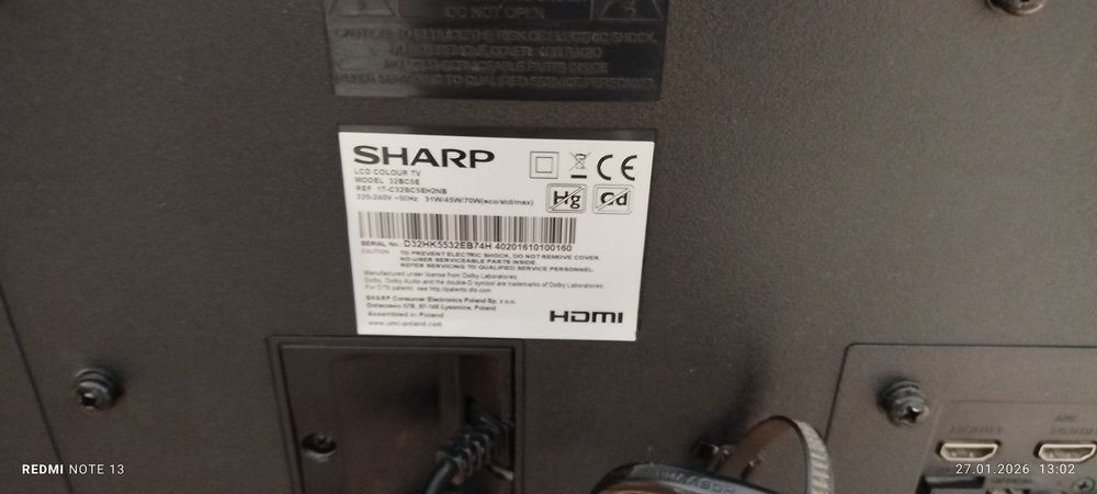 Tv Sharp 32 cale uszkodzony
