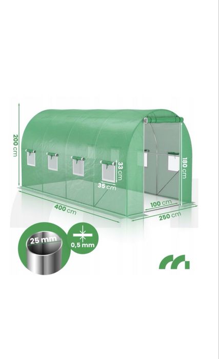 Теплиця ПОСИЛЕНА труба Ø25мм (2 входи) 10м²/ 18м²/ 24м²/ 30м²/ 36м²