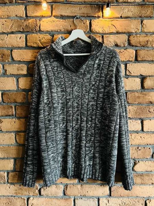 Męski sweter z długim rękawem szary melanżowych XXL