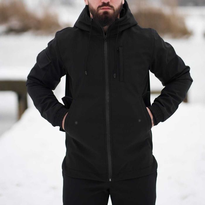 Костюм Softshell чоловічий демісезонний чорний з капюшоном