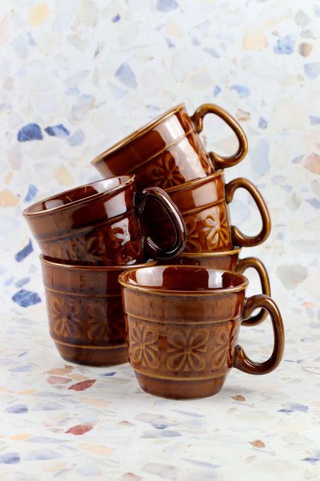 Zestaw filiżanek kokardki Pruszków porcelit ceramika prl vintage