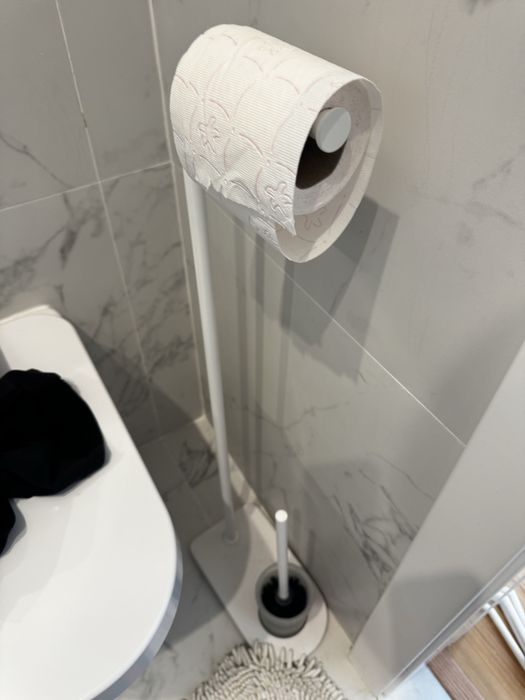 Suporte WC premium branco | Porta rolos + toalheiro + escova