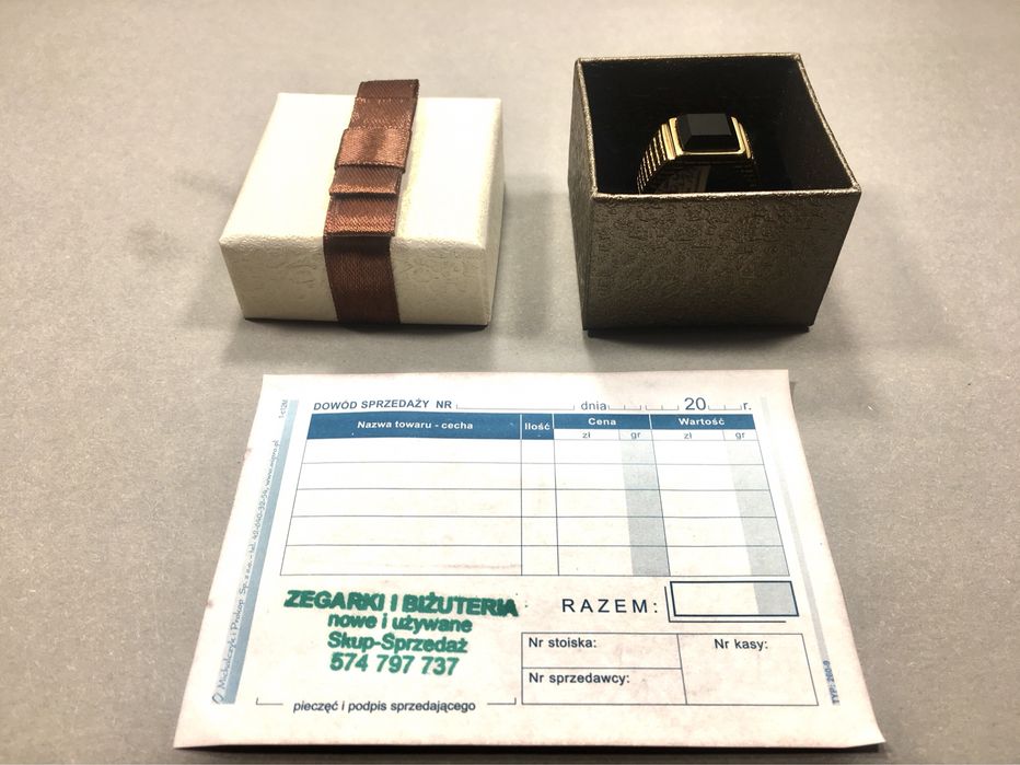 Złoty męski sygnet VERSACE z Onyksem•pozłacany 18K 0,750