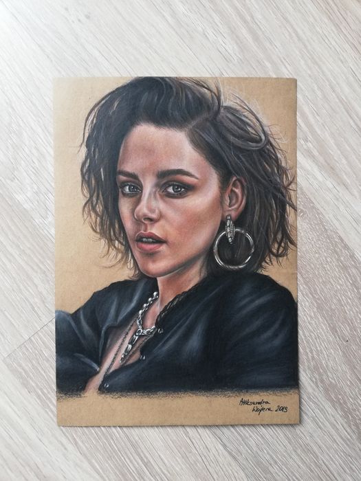 Kristen Stewart realistyczny rysunek portret kobiety kredki obraz