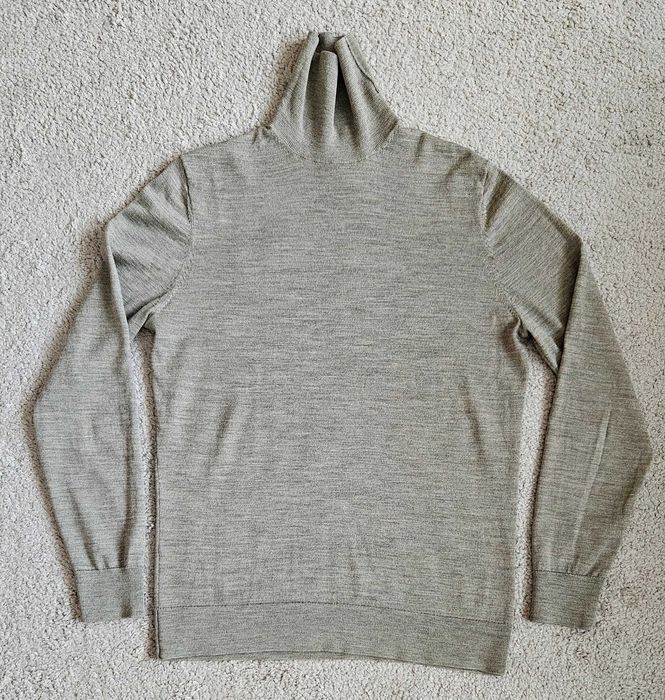 Golf H&M Premium beżowo-szary melanż, 100% wełna merino, roz. M