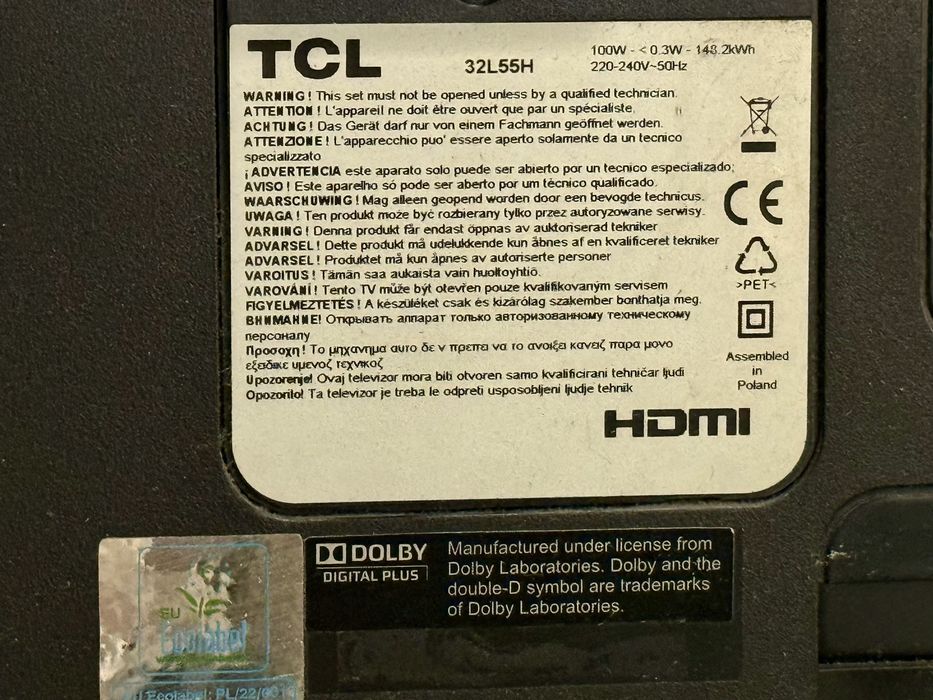 Продам рідкокристалічний LED-телевізор TCL 32L55H, 32”