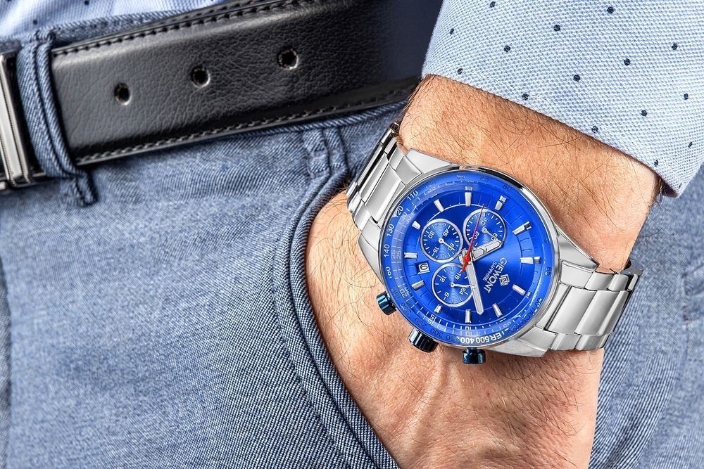 Zegarek Męski Giewont Chronograph Sapphire Srebrno Niebieski GW9140-B3