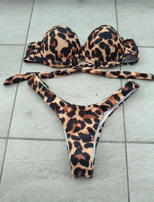 Strój kąpielowy panterka stringi bikini S