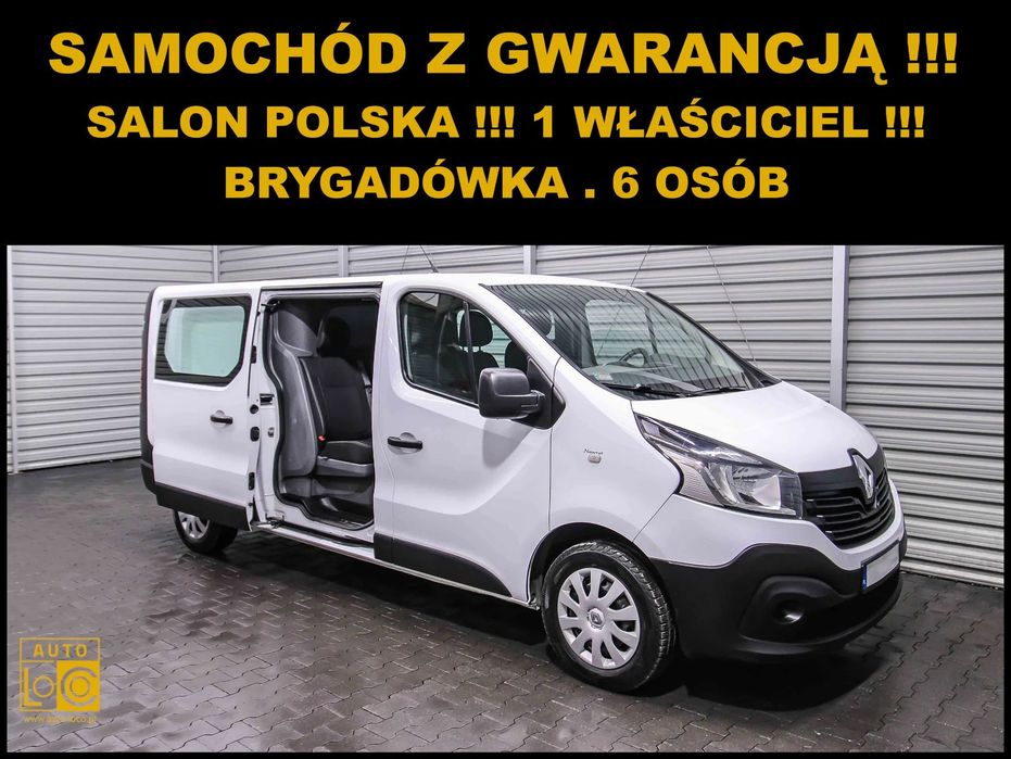 Renault TRAFIC LONG BRYGADÓWKA 6 OSÓB  BRYGADÓWKA 6 osób + L2 LONG + Salon POLSKA + 1 WŁ. + Klima