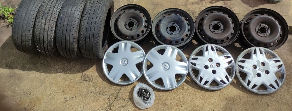 4 Jantes 14"  + 4 tampõe + 2 pneus + 16 Pernes