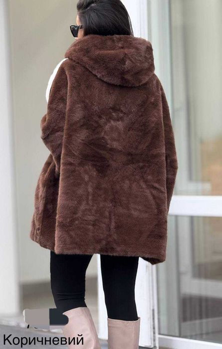 Шубка оверсайз с капюшоном Шубка под норку с лампасами Разные цвета