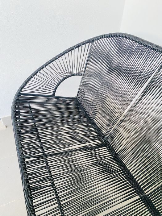 Cadeirão de Jardim de 2 Lugares em Resina e Metal Preto