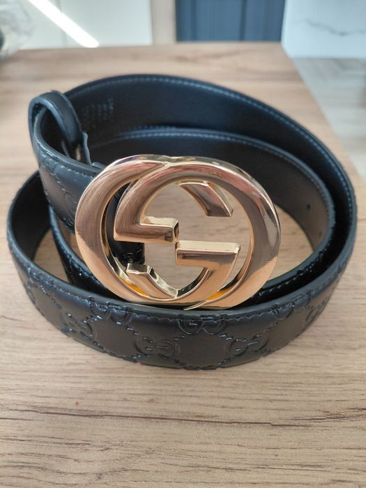 Pasek czarny złota klamra