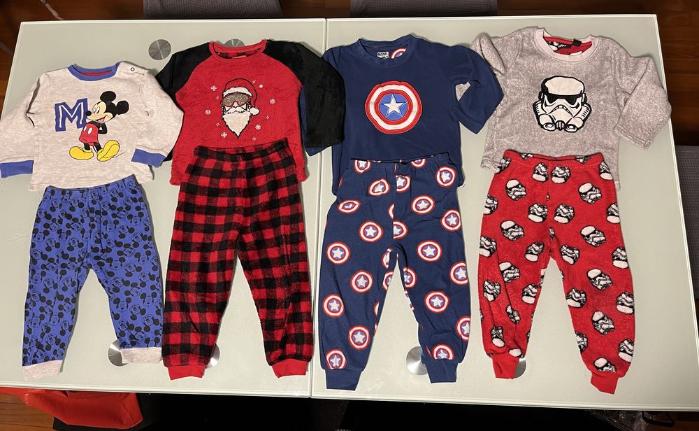 Lote Conjunto 4 Pijamas 2-3 anos Star Wars Marvel Natal Mickey