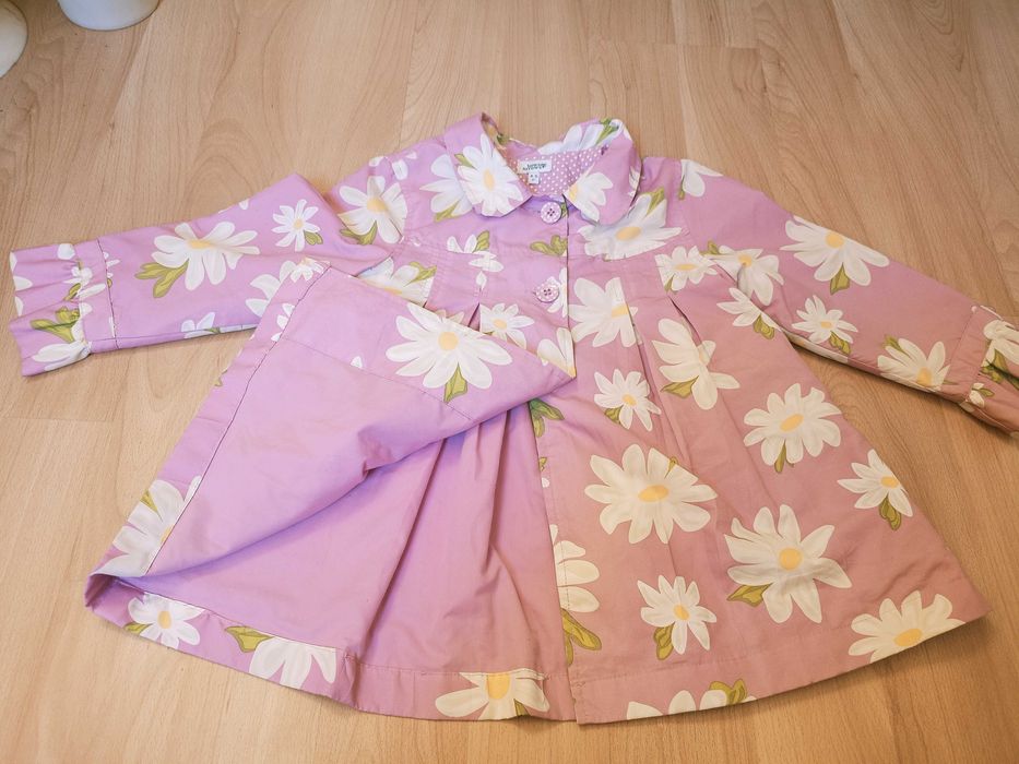 Kurtka Płaszczyk rozkloszowany różowy kwiaty 4/5 lat 104/110