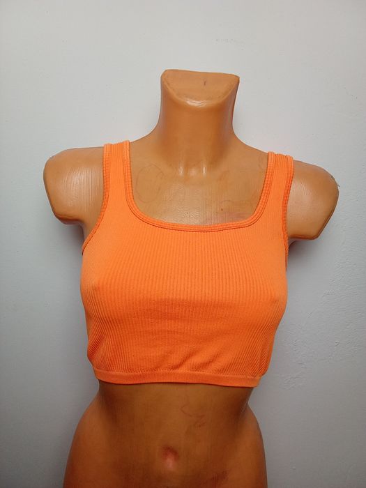 Stanik sportowy S pomarańczowy Top prążek prążkowany