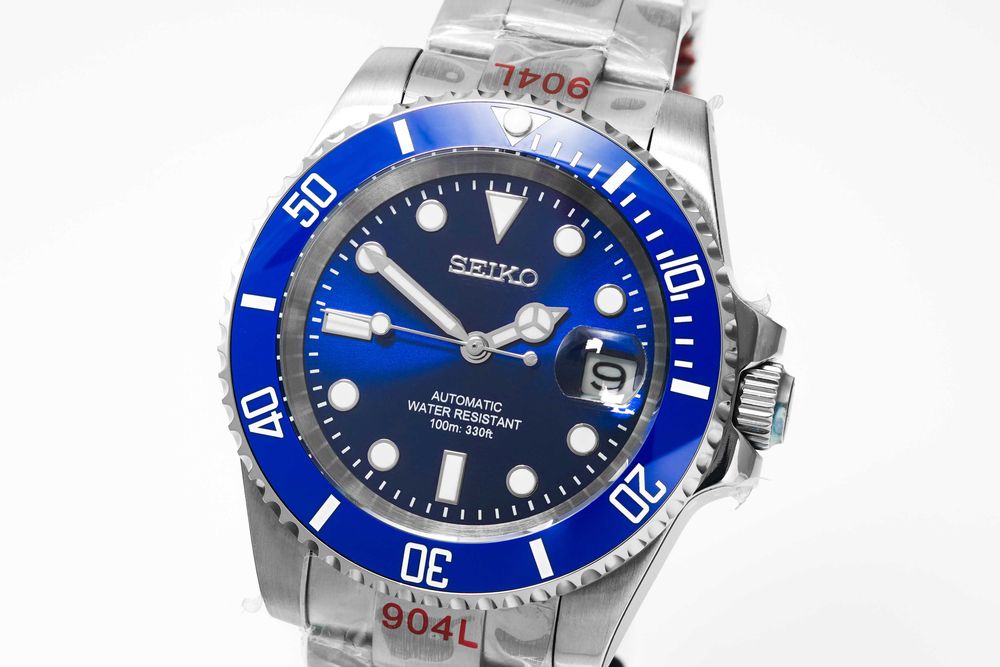 ‼️ Zegarek Mechaniczny Seiko Mod Smurf niebieska Tarcza + Box