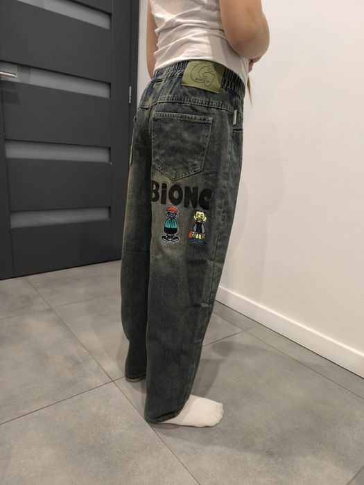 140/146 szerokie spodnie jeansowe skate drip modne