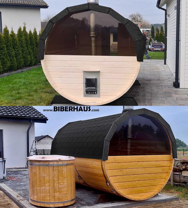 SAUNA Ogrodowa 250 cm OKNO 50% +GRATIS Beczka/Wiata +Akcesoria 3 DNI DOSTAWA