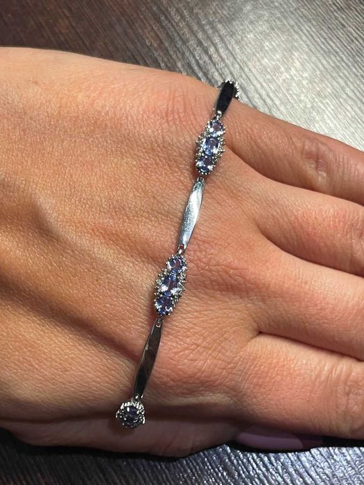 Bransoletka białe złoto 10k diamenty + tanzanity