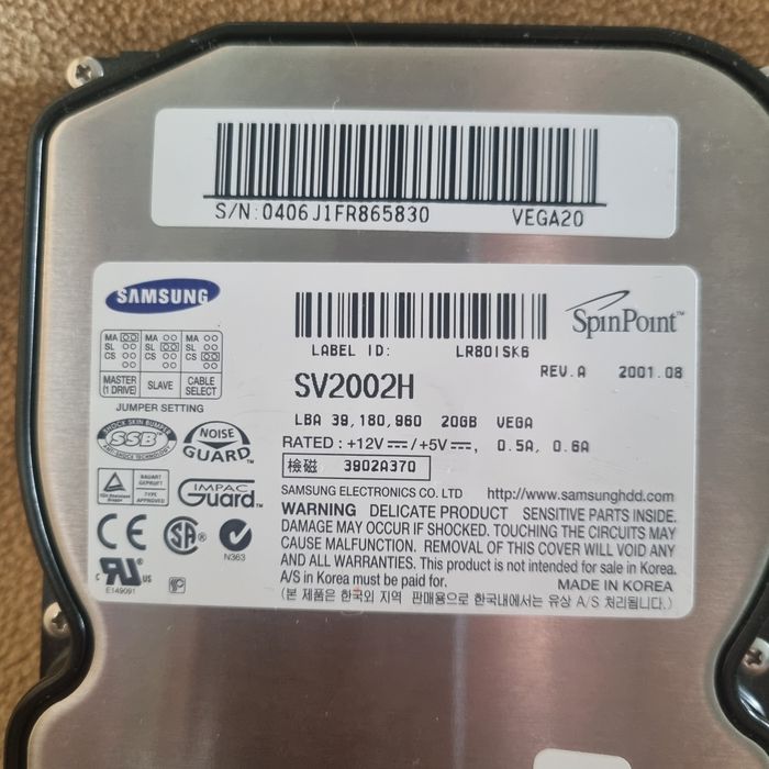 Dysk twardy Samsung SpinPoint SV2002H - 20GB - IDE/ATA - Sprawny
