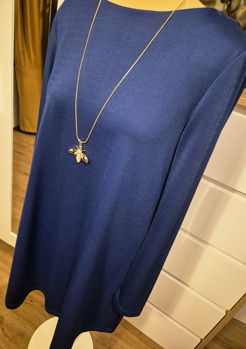 Sukienka trapezowa midi granatowa elegancka damska