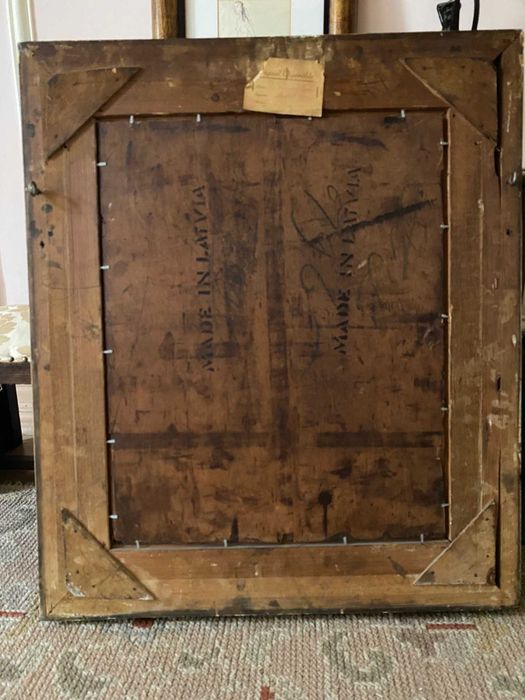 Girassóis, pintura antiga a óleo sobre madeira, com moldura antiga