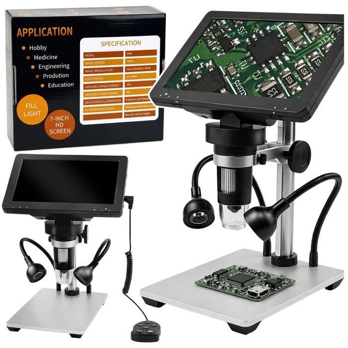 Mikroskop Edukacyjny Cyfrowy Pilot Przewodowy 1200X Lcd 7 Cali Hd Kamera. Nowy Produkt