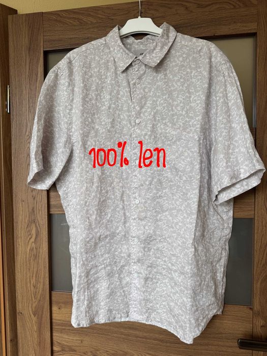Koszula męska, z krótkim rękawem 100% len, H&M r L-idealny stan
