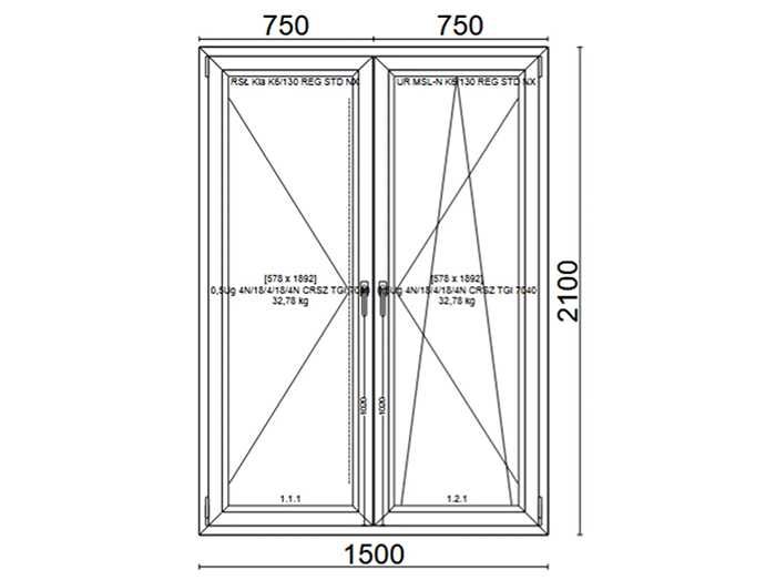 Dwuskrzydłowe Okno Balkonowe VEKA na Wymiar Drzwi Tarasowe 1500 x 2100