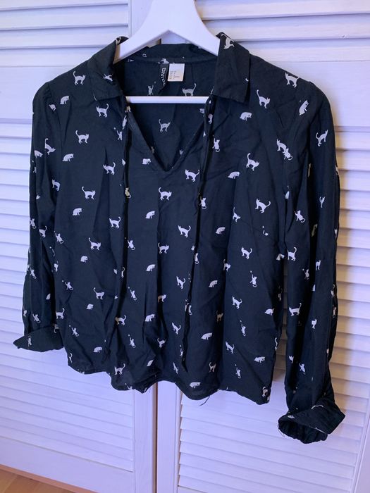 Koszula w kotki czarno biała h&m s długi rękaw