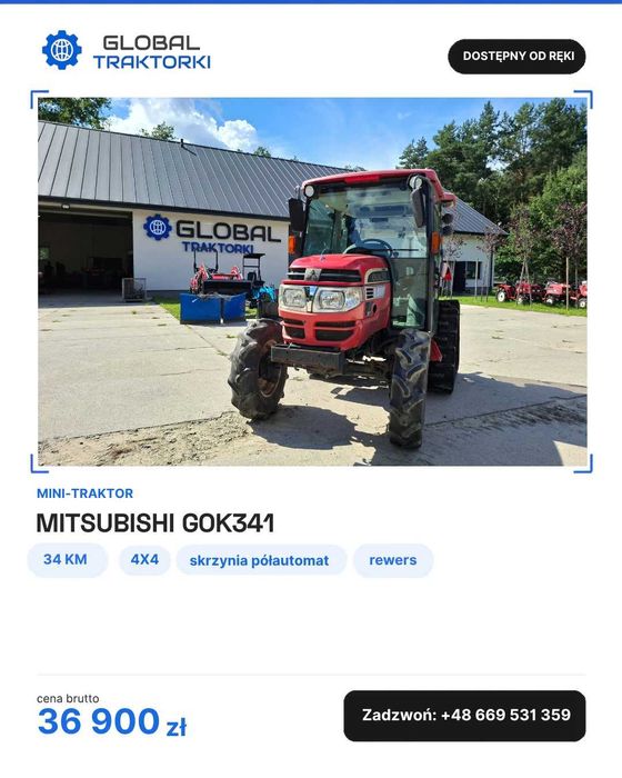 GLOBAL, Mini traktorek japoński **MITSUBISHI GOK341D**, Kabina z klimatyzacją, Iseki, Yanmar, BRUTTO Milicz