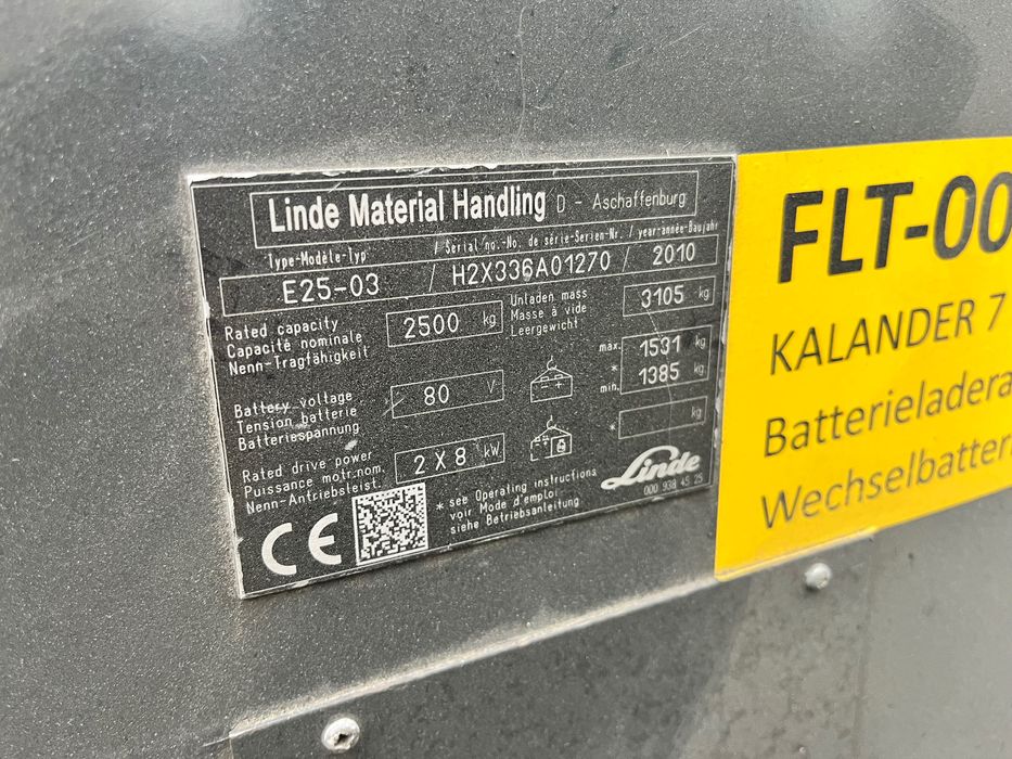 LINDE E25 / udźwig 2500 kg / wózek widłowy / elektryczny / z Niemiec
