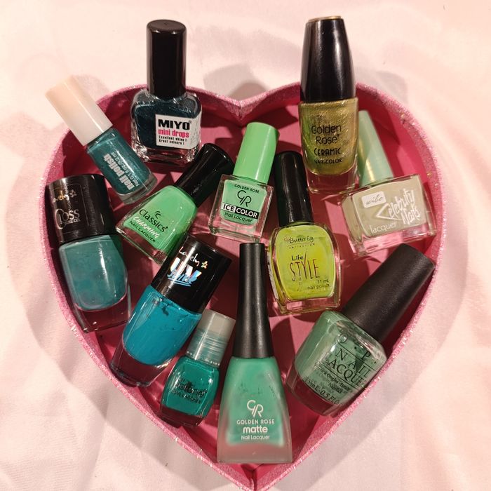 Zestaw zielonych lakierów neon brokat błysk